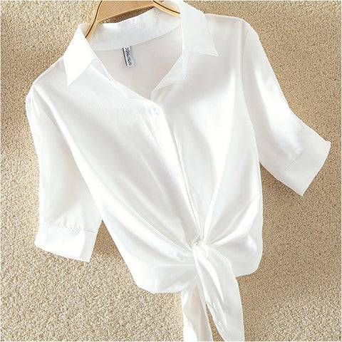 100% Cotton Womens Blouse Shirt White Summer Blouses Shirts Holiday Loose Short Sleeve Casual Tops And Blouses Women Blusas New - ElitShop