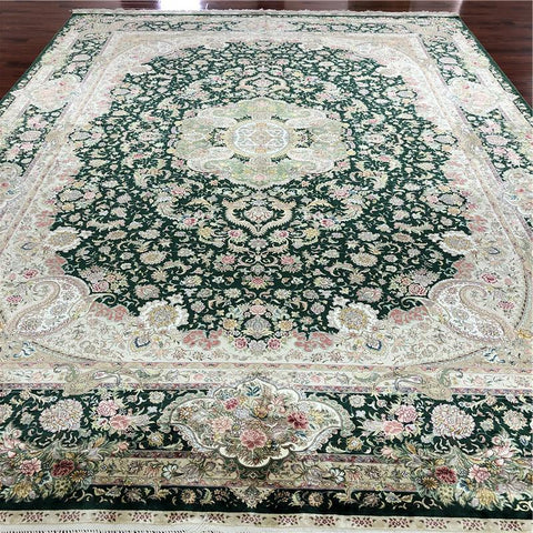 10&#39;X14&#39; Handmade Persian Carpet Blue Floral Silk Rug Home Decor Living Room Rug - ElitShop