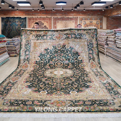 10&#39;x14&#39; Large Persian Silk Rugs Classic Oriental Emerald Handmade Home Silk Carpet (TJ250A) - ElitShop