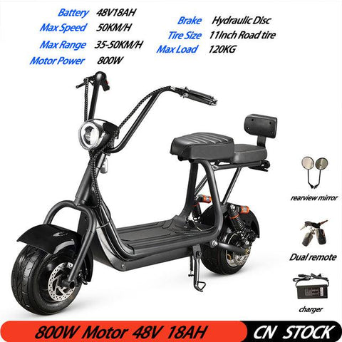11 Inch Fat Tire Citycoco Adult Electric Motorcycle Scooter Max Speed 50KM/H 800W Powerful Motor Max Load 120KG Electric Scooter - ElitShop