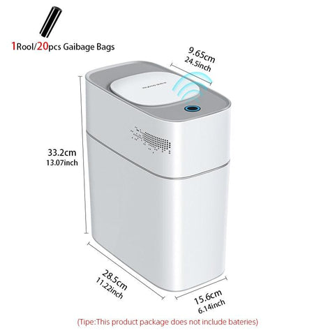 14l Smart Bathroom Trash Can Automatic Bagging Electronic Trash Can White Touchless Narrow Smart Sensor Garbage Bin Smart Home - ElitShop