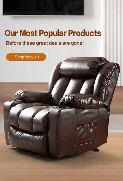 Large Leather Lift Recliner for Elderly with Massage and Heat,Electric Power Lift Chairs Extra Wide Recliners,USB Ports, 2 Cup H - ElitShop