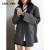 CHICVEN Women Office Lady Blazer Cuff Embroidery Wide Shoulder Twill Suit Women&#39;s Autumn Ladies Outerwear Stylish Tops