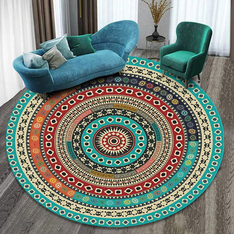 Ethnic printing style round carpet mats hotel mats living room bedroom coffee table carpet mats hanging basket mats - ElitShop