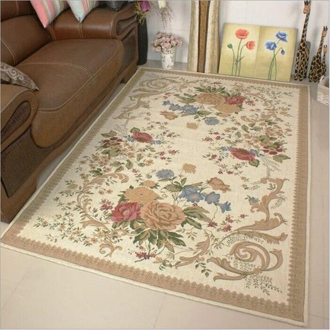 Vintage Beige Carpet Europe Pastoral Rug and Carpet For Living Room Home Bedroom Flower Floor Mats Washable Jacquard Woven Rug - ElitShop