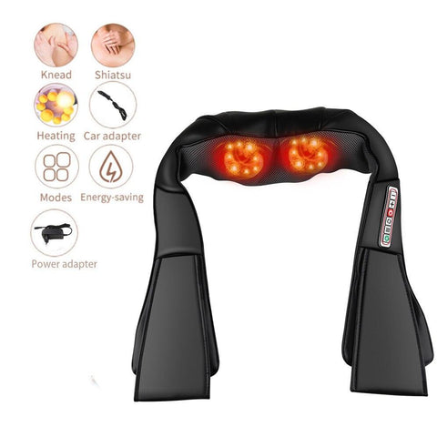3D kneading Shiatsu Cervical Back Neck Massager Shawl Electric Roller Heat Device Manual China Home Car Shoulder Massage - ElitShop