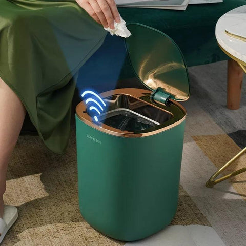 NEW2023 12L Nordic Luxury Intelligent Trash Can Induction Automatic Sensor Smart Sensor Garbage Bin With Lid Household Rubbish C - ElitShop