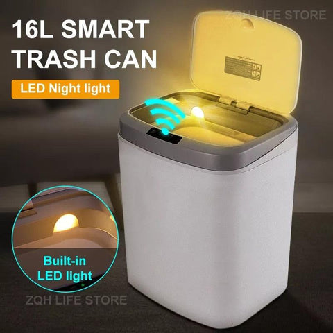 NEW2023 Smart Trash Can With Lid Automatic Sensor Toilet Bin Bathroom Waste Garbage Bin With Led Light 9/16L Induction Trash Can - ElitShop
