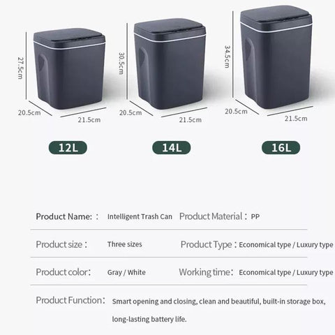 NEW2023 Three Modes Automatic Infrared Sensor Smart Trash Can Kitchen Bathroom Wastebasket Induction Waterproof Dustbin with Lid - ElitShop