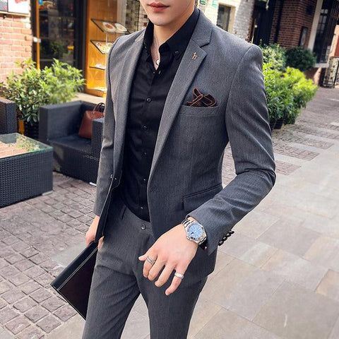 ( Jacket + Pants ) High-end Brand Stripe Formal Business Men&#39;s Suit 2Pces Set Stage Banquet Dress Groom Wedding Suit Male Blazer - ElitShop