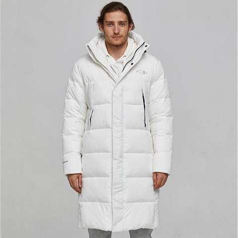 Tiger Force Winter Jacket For Men Long White Warm Coat Male Puffy Jacket Mens Hooded Jackets Black Zipper Windproof Overcoat - ElitShop