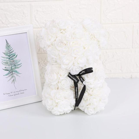 Artificial Flowers 25cm Rose Bear Girlfriend Anniversary Christmas Valentine&#39;s Day Gift Birthday Present For Wedding Party - ElitShop