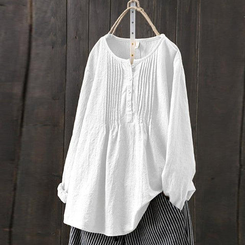 Spring Autumn Long Sleeve Cotton Linen Blouse women Bohemian Loose Solid Plus Size Shirt Tops Roupas Feminina Drop shipping c - ElitShop