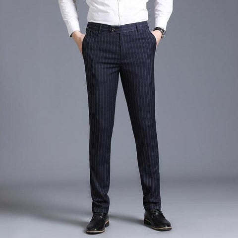 29-38 Streetwear Formal Dress Pants Men Fashion Pocket Side Office Trousers Men Stretch Striped Wedding Pant for Business Man - ElitShop
