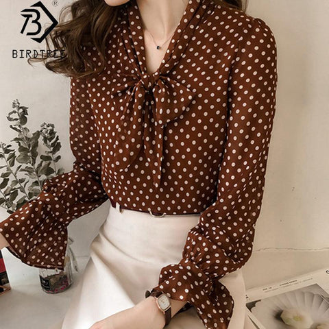Women Vintage Polka Dot Blouses Female Blouse Tops 2020 Spring Long Sleeve Casual Chiffon Shirt Loose Plus Size 4XL T9N508M - ElitShop