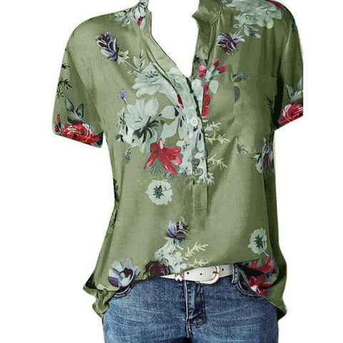 Elegant women&#39;s shirt printing large size casual shirt fashion V-neck short-sleeved shirt blouse - ElitShop