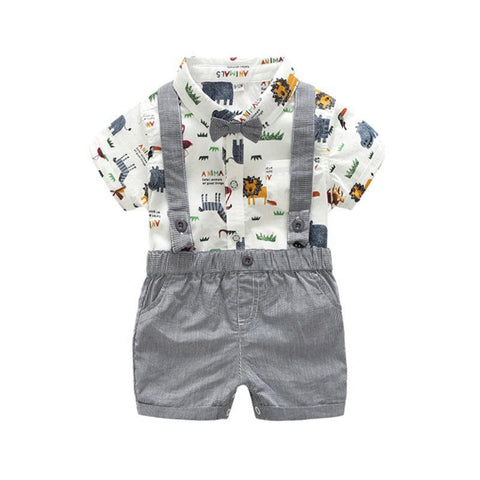 Baby Boy Clothes Set Casual Baby Boy Set Gentleman Short Sleeve Suspender Pants Kit Kids Toddler Overalls - ElitShop