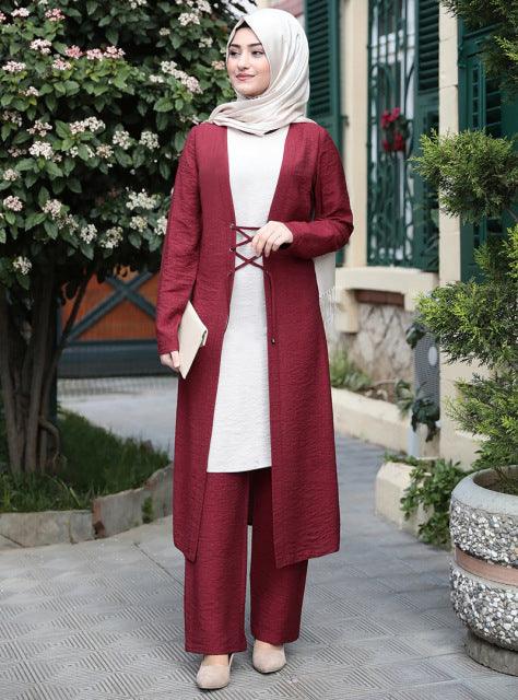 Elegant three pieces muslim sets Worship service robe suits top dress + pants + outer Robes Tunic Jubah dubai Ramadan robes sets - ElitShop