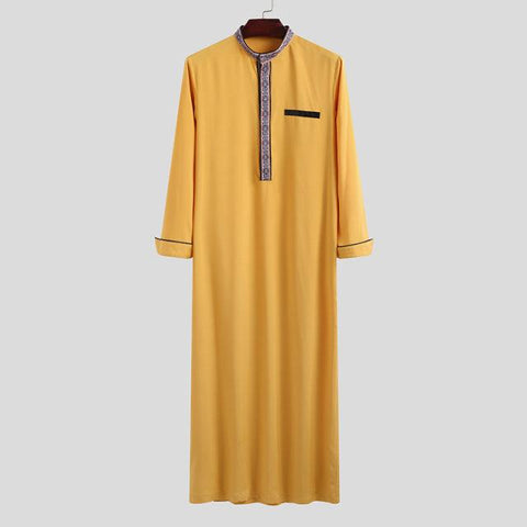 Muslim Men Jubba Thobe Islamic Arab Kaftan Long Sleeve Patchwork Robes Retro Dubai Saudi Arabia Caftan Men Clothes INCERUN 2022 - ElitShop