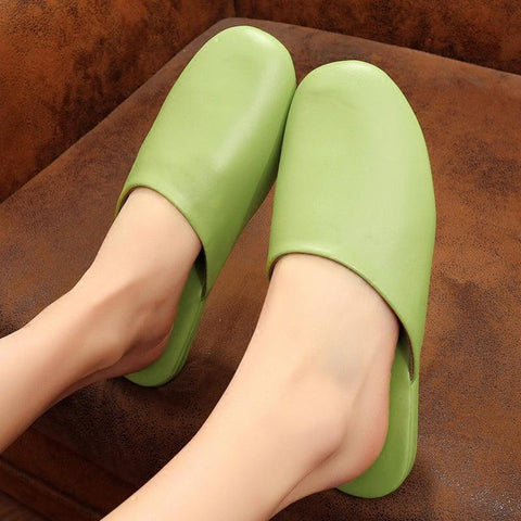 Women&#39;s Leather Indoor Slippers Couple&#39;s Casual Comfortable Home Slippers Dressing Room Shoes Anti-Slip Men&#39;s Home Shoes - ElitShop