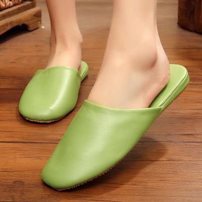 Women&#39;s Leather Indoor Slippers Couple&#39;s Casual Comfortable Home Slippers Dressing Room Shoes Anti-Slip Men&#39;s Home Shoes - ElitShop