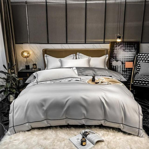 White Gray Egyptian Cotton Hotel Duvet Cover set 600TC Long Staple Silky Soft and Easy Case Bedding Set Bed Sheet Pillowcases - ElitShop