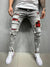 Men Pure Color Grid Jeans Gray Patchwork Grid Jeans Men Designer Hip Hop Pants Slim Fit Elastic Hip-hop Style Pencil Pants
