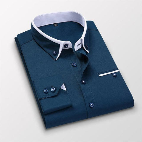 Quality Men Shirt Long Sleeve Twill Solid Striped Dress Business Office Casual Shirt Slim Fit Man Dress Shirts - ElitShop