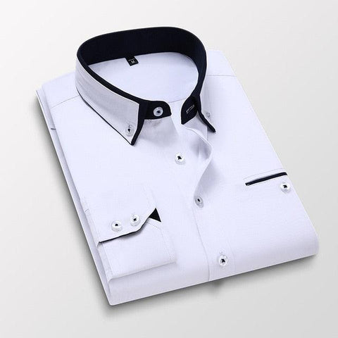 Quality Men Shirt Long Sleeve Twill Solid Striped Dress Business Office Casual Shirt Slim Fit Man Dress Shirts - ElitShop