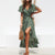 Boho Summer Maxi Dress Women Beach Green Floral Print Long Dress Ruffles Wrap Casual V-Neck Split Sexy Party Dresses Robe