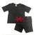 Baby summer clothes set top and pants knitted denim kids clothes boy and girl clothes round neck short sleeves with red patches