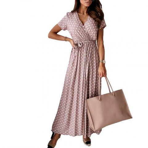 2020 Polka dot Women&#39;s Dress V-neck Summer Wrap Dresses For Women Casual Front Split female Long Dress Office Ladies Vestidos - ElitShop