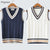 Sweater Vest Men Autumn Winter Plus Velvet V-neck Striped Big Size 5XL Oversize Mens Couples Preppy Style Students Vests Ulzzang