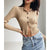 Korea Retro Sweater Tops 2021 Autumn Single-Breasted Polo Collar Knitted Shirts Female Long Sleeve Striped Solid Crop Top White