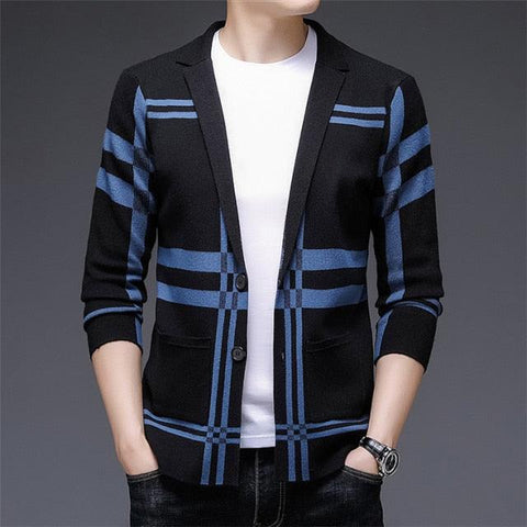 New Designer Luxury Brand Casual Fashion Plaid Slim Fit Mens Knitted Blazer Suite Jacket Elegant Top Quality Mens Clothing 2022 - ElitShop