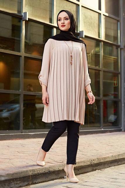 Pleated Tunic Gray Women Long Sleeve Plus Size Tops Abaya Dubai Vintage Blouse Plaid Warm Shirt Clothes Lady 2022 New Fashion - ElitShop