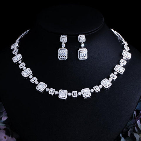 CWWZircons Luxury African Cubic Zirconia Pave White Gold Color Bridal Wedding Jewelry Set for Women Party Dress Accessories T548 - ElitShop