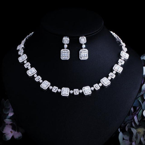 CWWZircons Luxury African Cubic Zirconia Pave White Gold Color Bridal Wedding Jewelry Set for Women Party Dress Accessories T548 - ElitShop