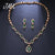 JMK Trendy Green Stone Jewelry Sets AAA Zircon Rose Gold Luxury Earrrings Necklace Sets For Women Bridal Wedding Party Gift