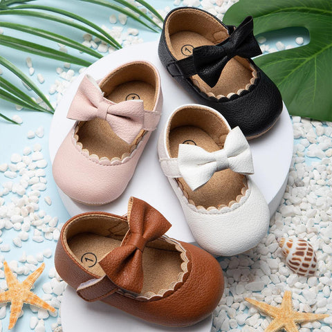 KIDSUN Baby Casual Shoes Infant Toddler Bowknot Non-slip Rubber Soft-Sole Flat PU First Walker Newborn Bow Decor Mary Janes - ElitShop