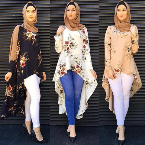 Fashion High Quality Women Muslim Top Long Shirts for Muslim Women Long Sleeve Casual Top Swallow Tail Islamism Blouses 7910 - ElitShop
