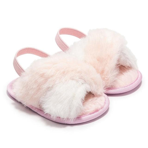Baywell Baby Girls Leopard Plush Sandals Faux Fur Slides Sandals Newborn Non-Slip Shoes Indoor Outdoor Infant Slippers 0-18M - ElitShop