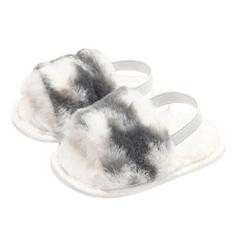 Baywell Baby Girls Leopard Plush Sandals Faux Fur Slides Sandals Newborn Non-Slip Shoes Indoor Outdoor Infant Slippers 0-18M - ElitShop