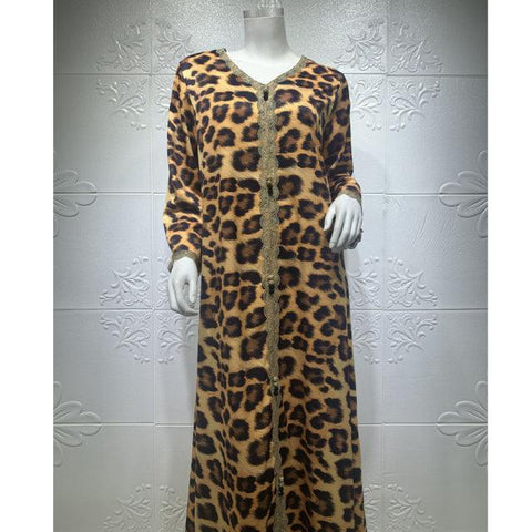 AB078 Fashion Leopard Brown Muslim Turkey Abayas Dress For Mother Kids Women World Apparel Family Costumes Mommy And Me Clothes - ElitShop
