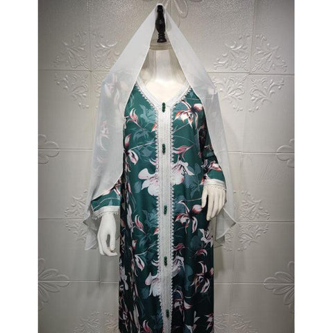 AB009 Long Dress Abaya Jalabiya Khimar Muslim Woman Hijab Set Female Arabic Family Mother Daughter Matching Clothing White Scarf - ElitShop