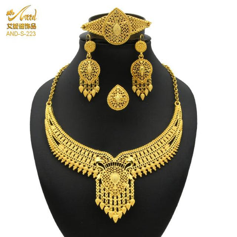 ANIID Dubai Gold Plated Jewelry Set For Women Indian Earring and Necklace Nigeria Moroccan Bridal Accessorie Wedding Bracelet - ElitShop