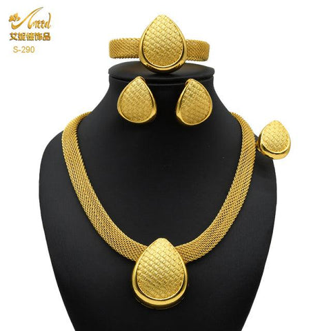 ANIID Dubai Gold Plated Jewelry Set For Women Indian Earring and Necklace Nigeria Moroccan Bridal Accessorie Wedding Bracelet - ElitShop