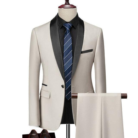 Men&#39;s Lapel Collar 2 Piece Suit Set Coat Trousers / Business Groomsmen Groom Wedding Dress Blazer Pants - ElitShop