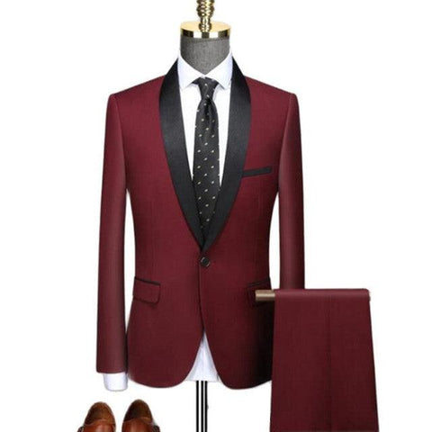 Men&#39;s Lapel Collar 2 Piece Suit Set Coat Trousers / Business Groomsmen Groom Wedding Dress Blazer Pants - ElitShop