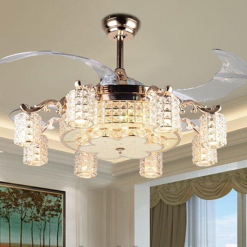 High Quality luxury LED Crystal fan lights living room modern fan with remote control Ceiling Fans 110V 220V Ceiling Fans - ElitShop